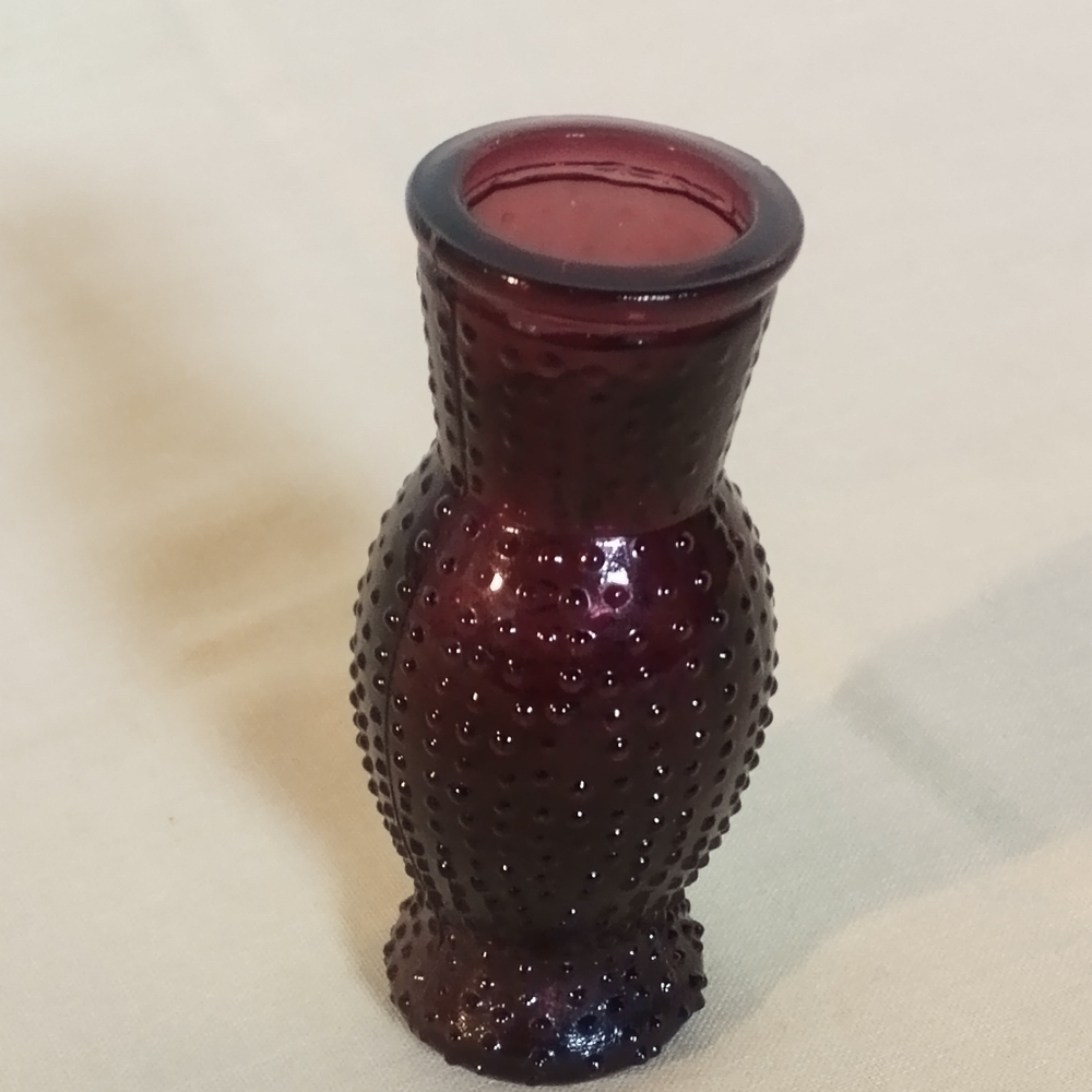 Amethyst Purple Ruby Red Miniature Pressed Glass Hobnail Bud Vase Vintage